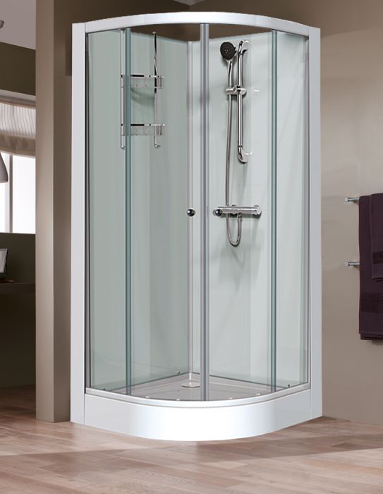 cabine de douche IZI GLASS avec receveur en acrylique - CABINE PORTES COULISSANTES 1/4 ROND IZI GLASS